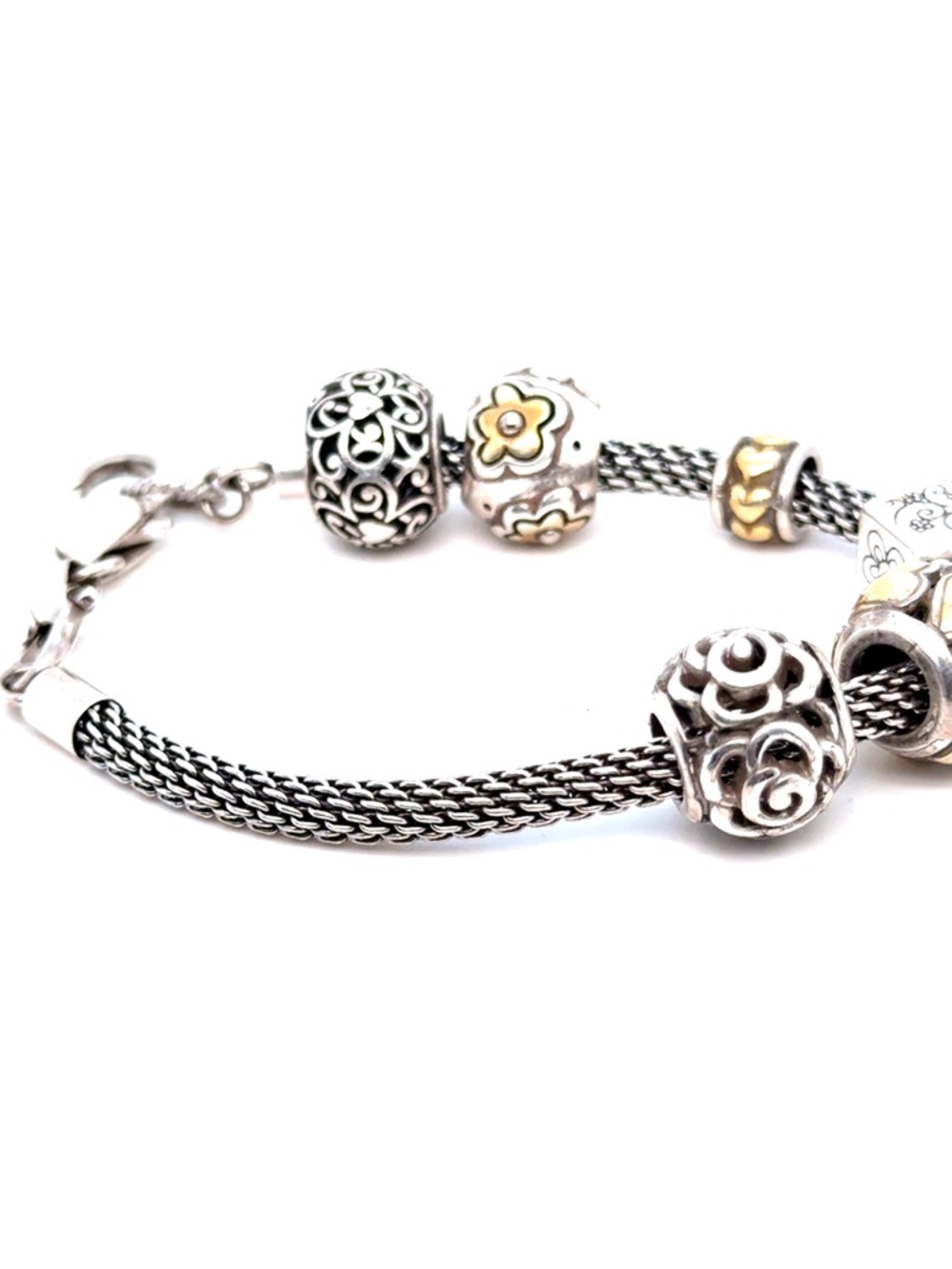Brighton Two-Tone Silver Bracelet with Gold Heart & Floral Charms - Picture 4 of 9